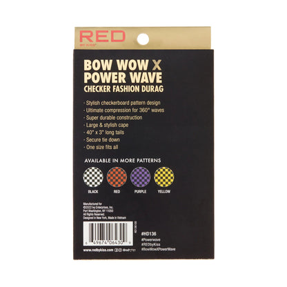 Red by Kiss BOW WOW X Power Wave Checker Fashion Durag - Red- HD136