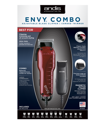 Andis Professional Envy Combo - Adjustable Blade Clipper + CTX Trimmer Haircut Kit