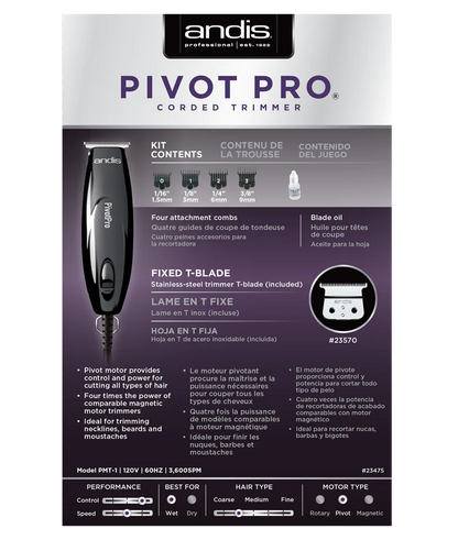 Andis Professional Pivot Pro Corded Beard/Hair Trimmer - Black