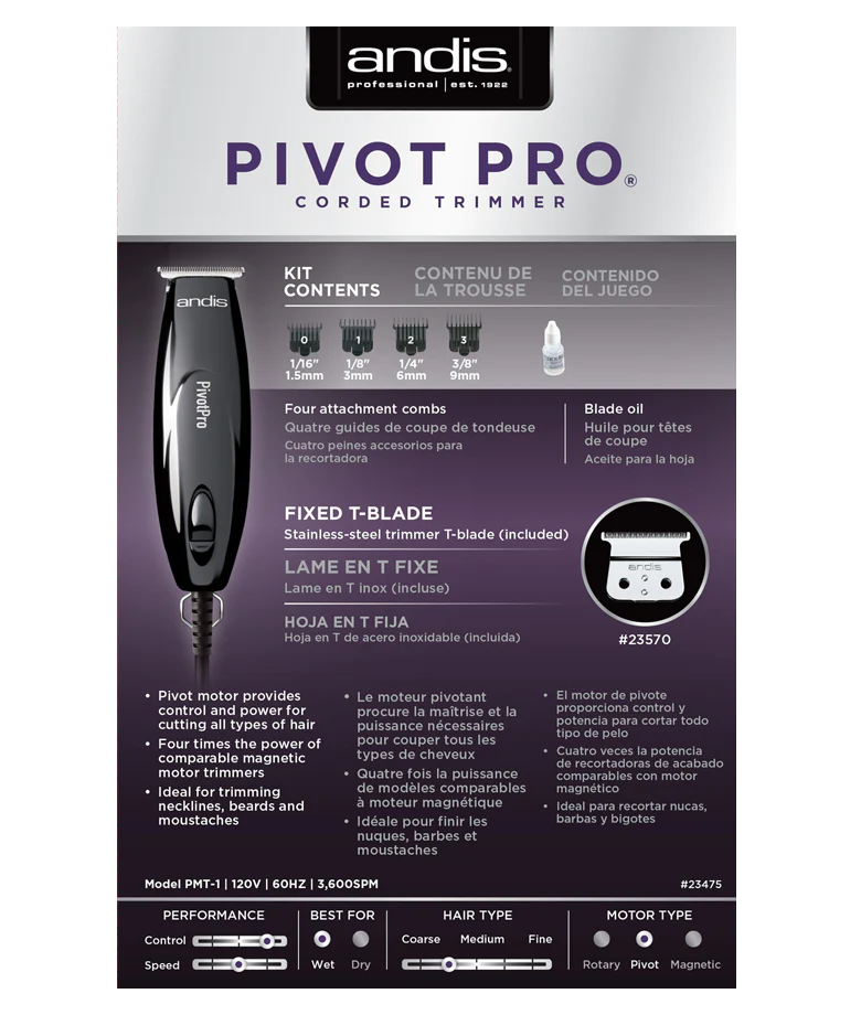 Andis Professional Pivot Pro Corded Beard/Hair Trimmer - Black