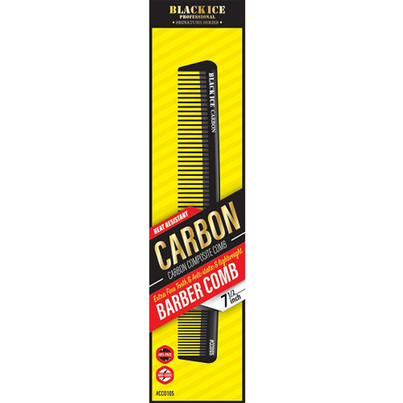 Black Ice Professional Carbon Barber Comb - 7.5in.