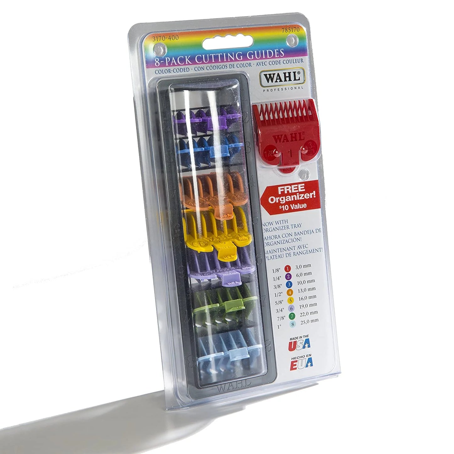 WAHL Professional 8 Color Coded Cutting Guides with Organizer - Model #3170-400