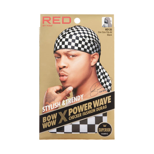 Red by Kiss BOW WOW X Power Wave Checker Fashion Durag - Black - HD135