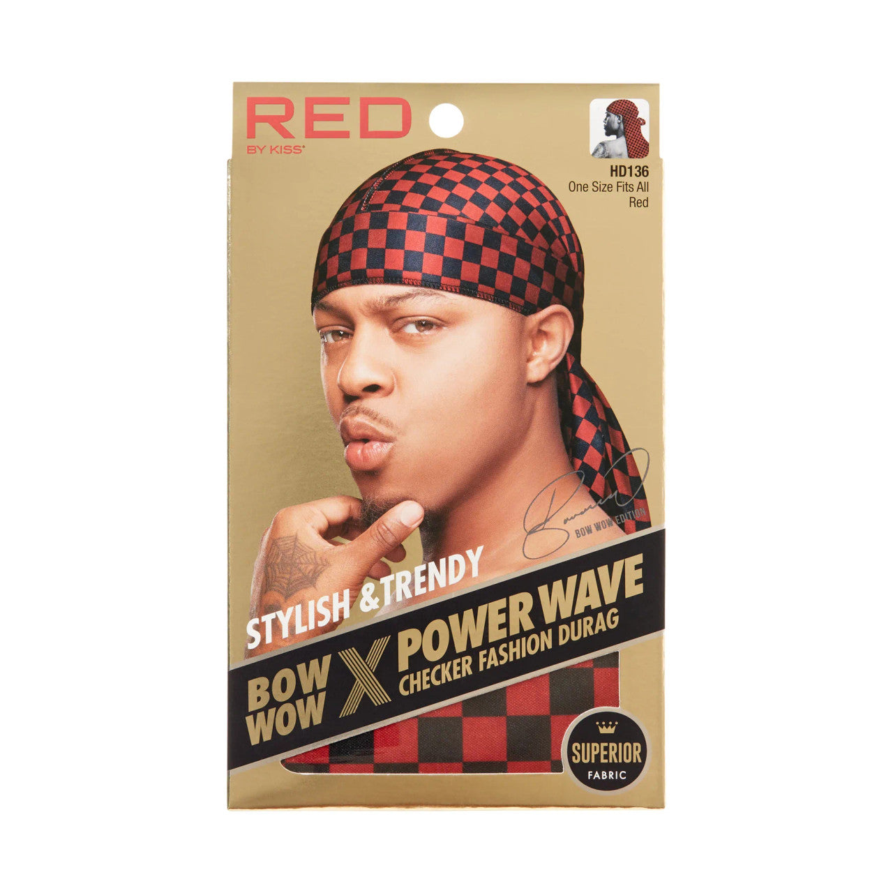 Red by Kiss BOW WOW X Power Wave Checker Fashion Durag - Red- HD136