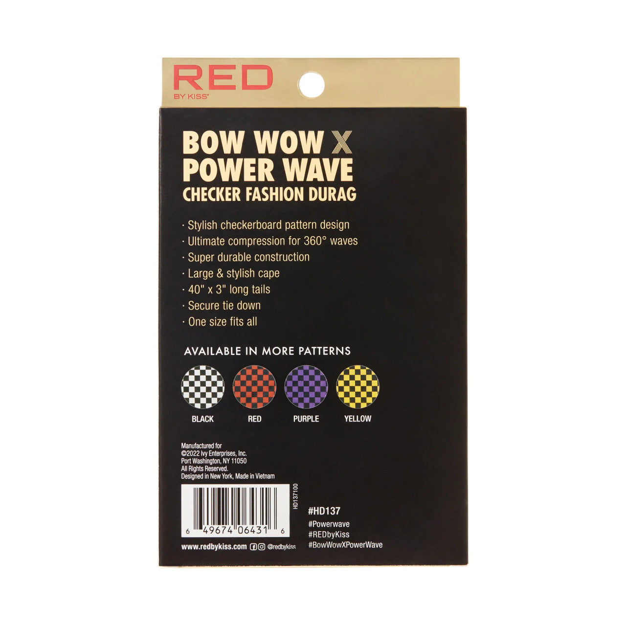 Red by Kiss BOW WOW X Power Wave Checker Fashion Durag - Purple - HD137