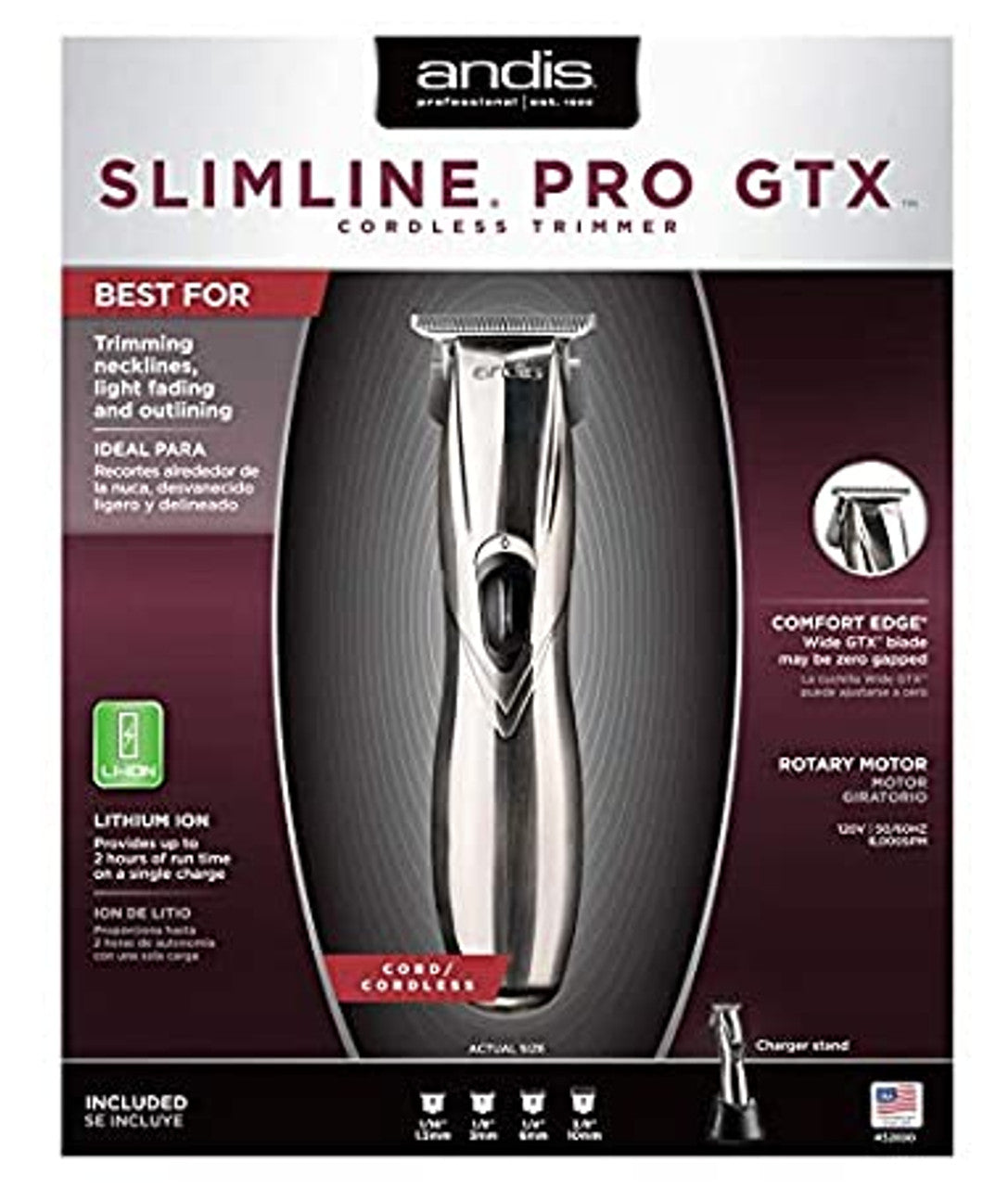Andis Professional Slimline Pro GTX Cordless Trimmer - Silver/Chrome