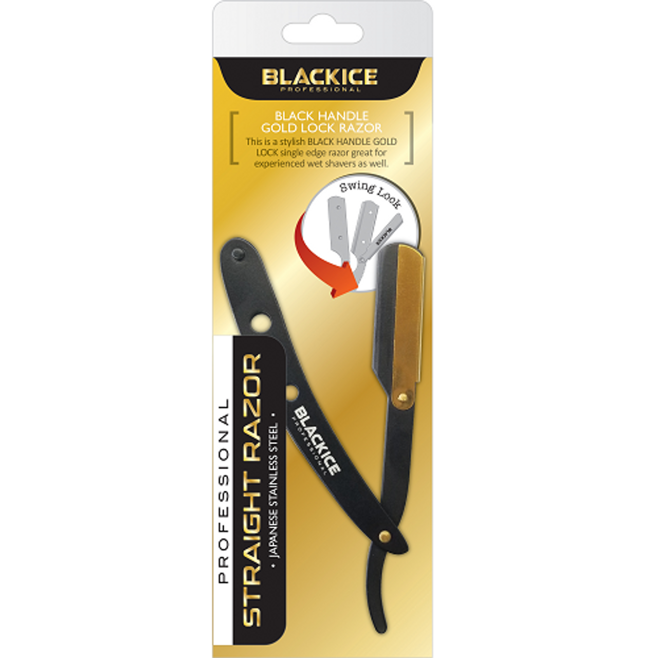 Black Ice Professional Black Handle Gold Lock Straight Razor