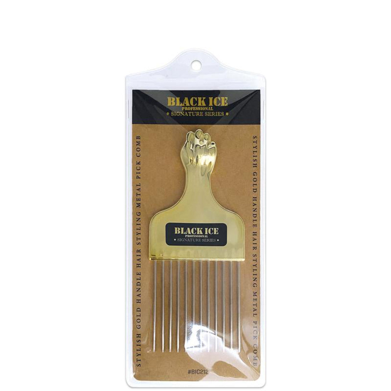 Black Ice Professional Stylish Gold Handle Metal Pick Comb - Gold