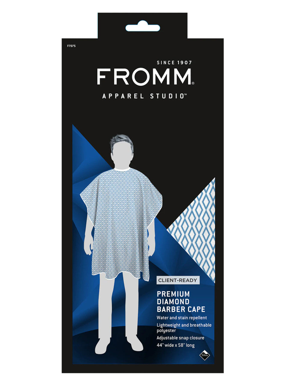 Fromm Apparel Studio Premium Diamond Barber Cape - Blue and White