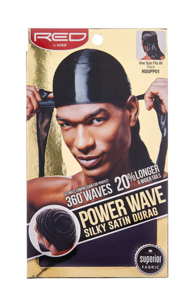 Red by Kiss Power Wave Silky Satin Durag - Black - #HDUPP01