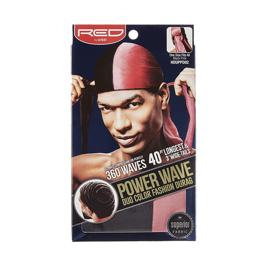 Red by Kiss Power Wave Duo Color Fashion Durag - Black and Red - #HDUPPD02