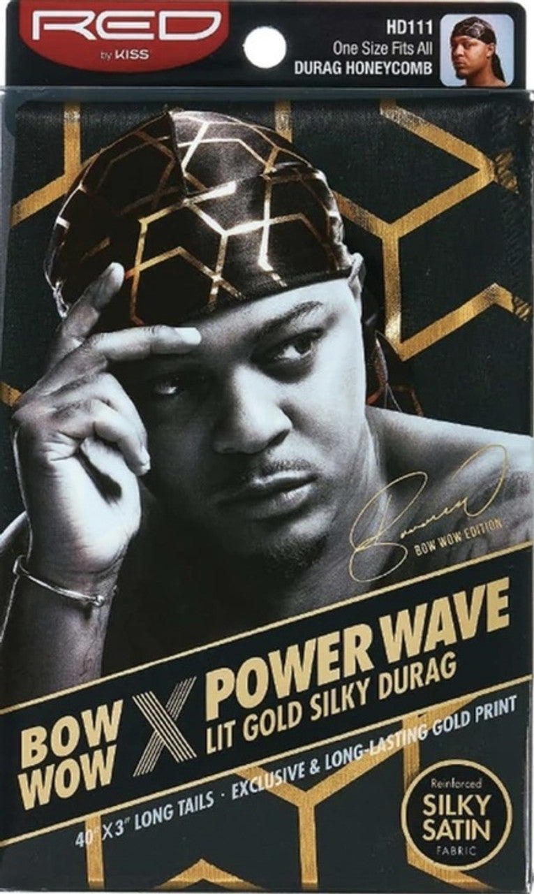Red by Kiss Bow Wow X Power Wave Lit Gold Silky Durag - Durag Honeycomb - #HD111