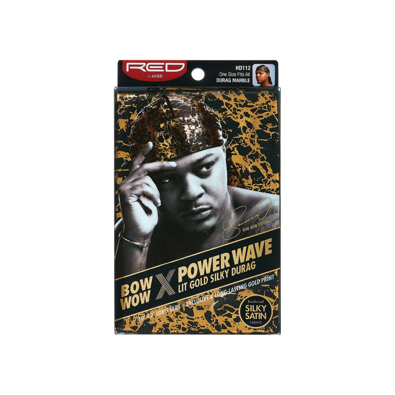 Red by Kiss Bow Wow X Power Wave Lit Gold Silky Durag - Durag Marble - #HD112