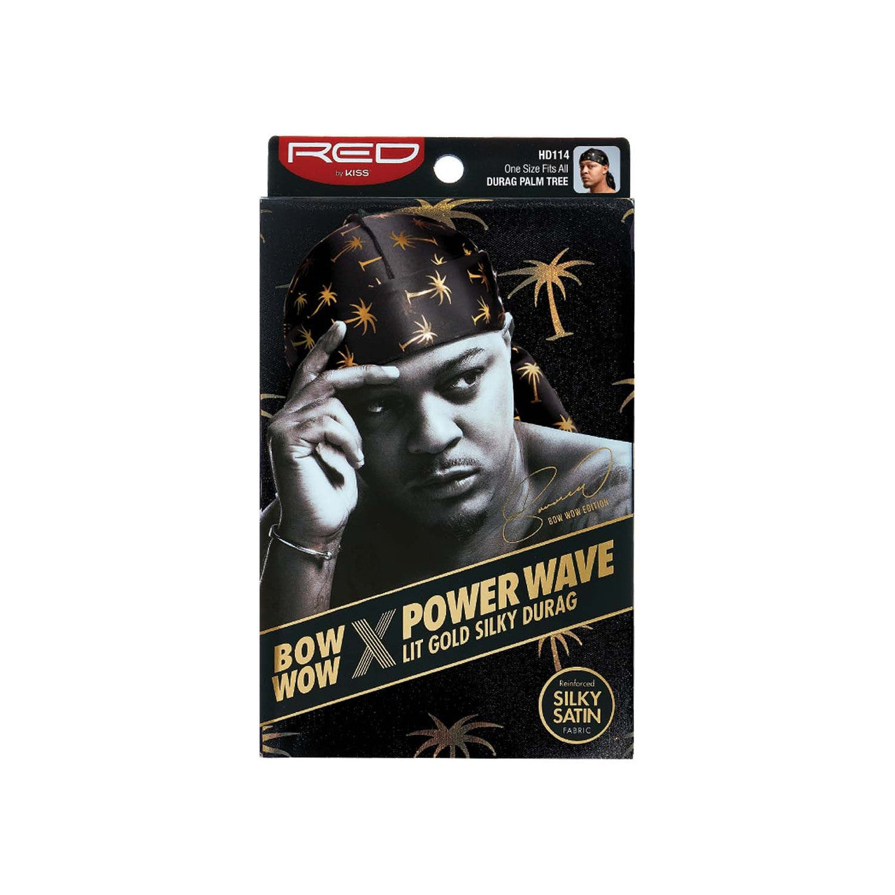 Red by Kiss Bow Wow X Power Wave Lit Gold Silky Durag - Durag Palm Tree - #HD114