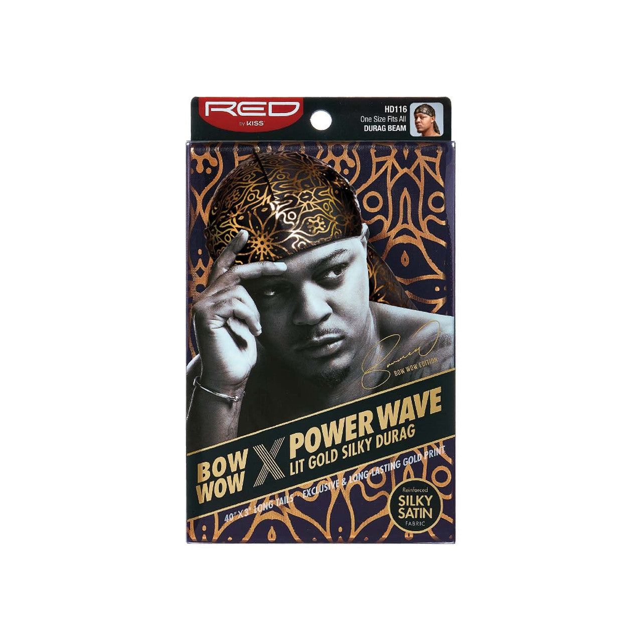 Red by Kiss Bow Wow X Power Wave Lit Gold Silky Durag - Durag Beam - #HD116