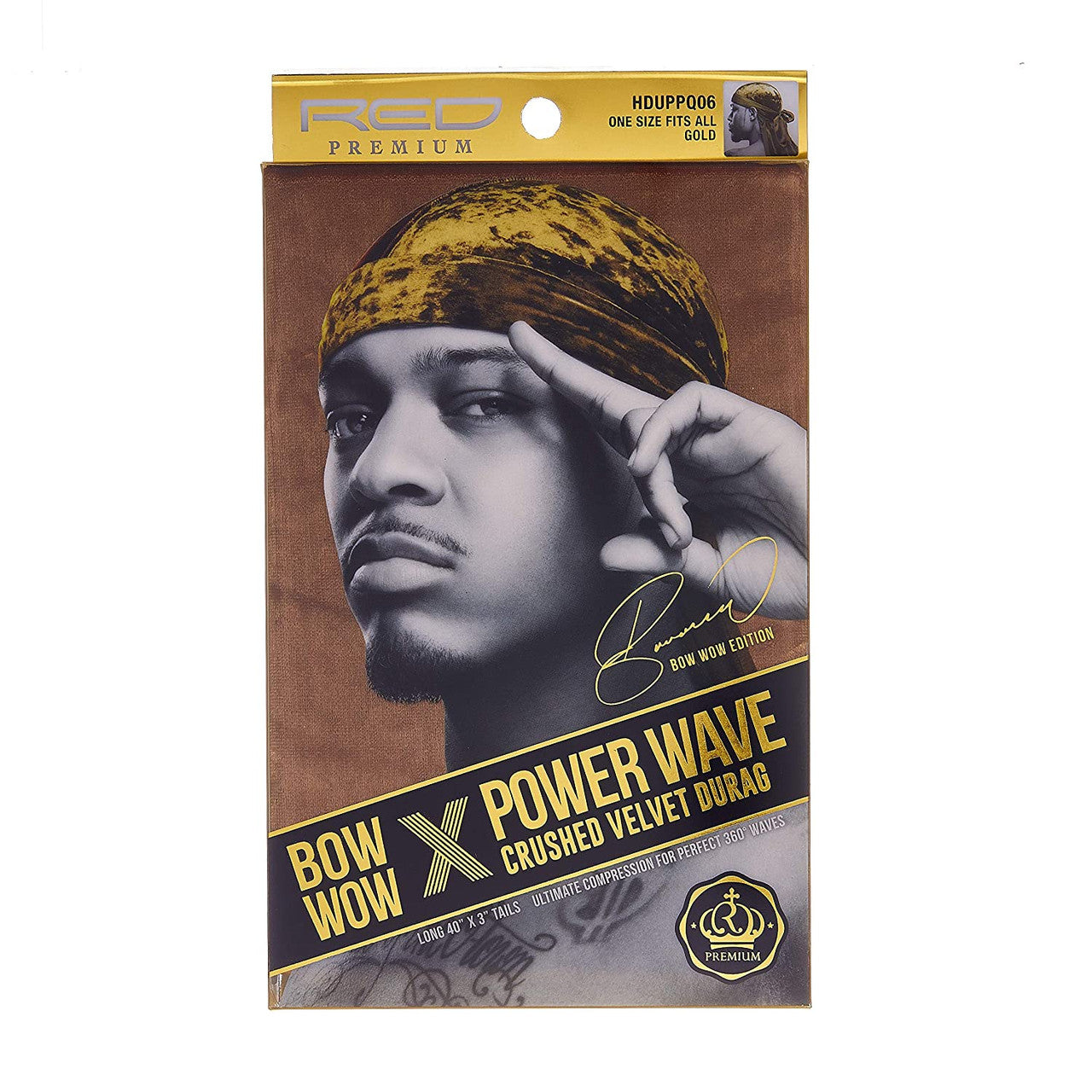 Red Premium Bow Wow X Power Wave Crushed Velvet Durag - Gold - #HDUPPQ06