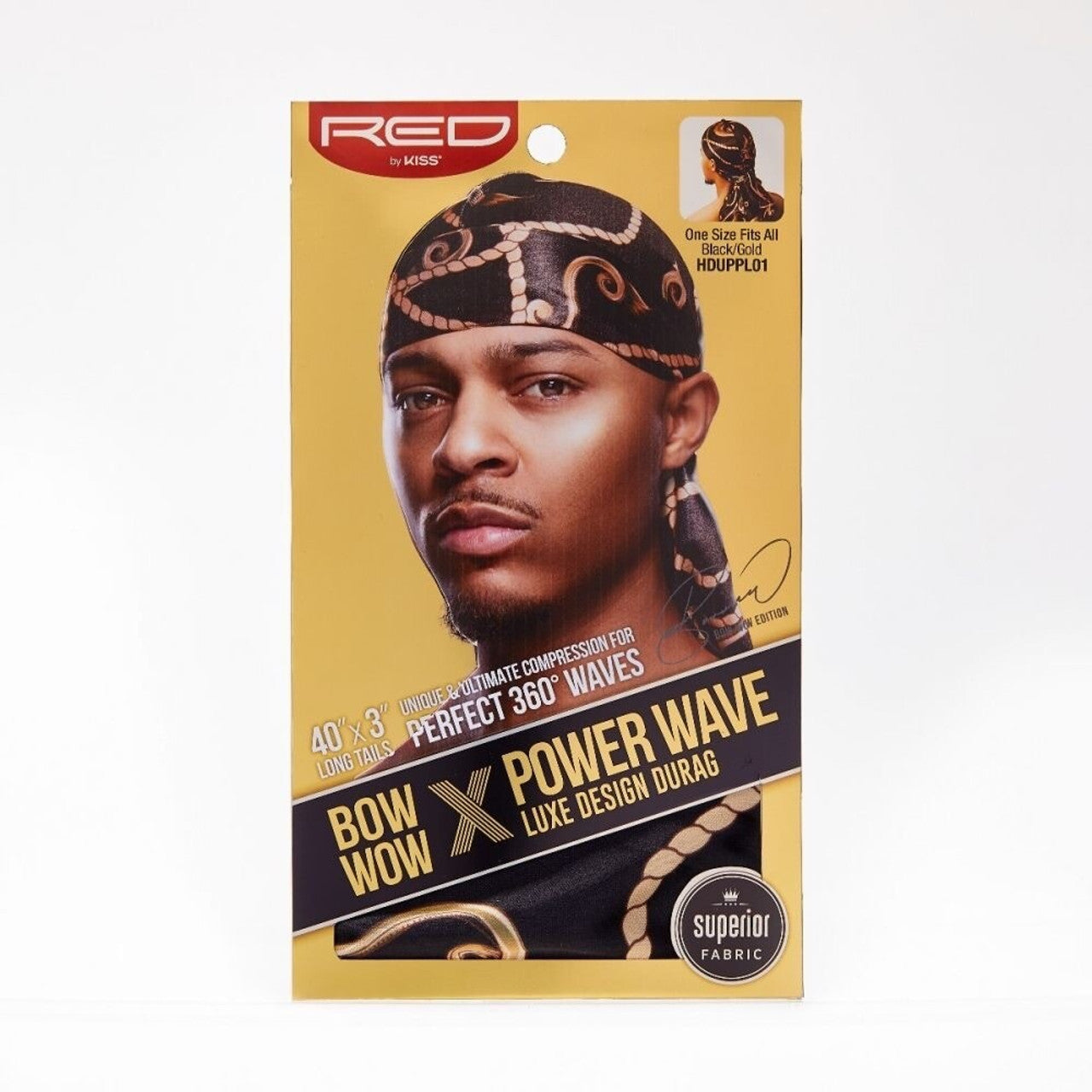 Red by Kiss Bow Wow X Power Wave Luxe Design Durag - Black and Gold - #HDUPPL01
