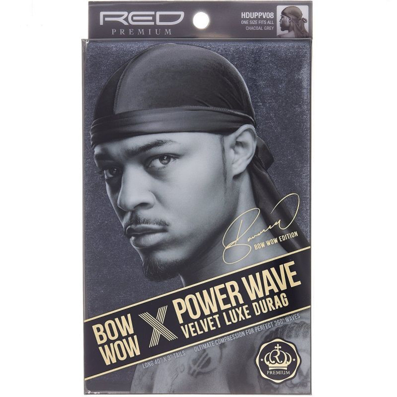 Red Premium Bow Wow X Power Wave Velvet Luxe Durag - Charcoal Gray - #HDUPPV08