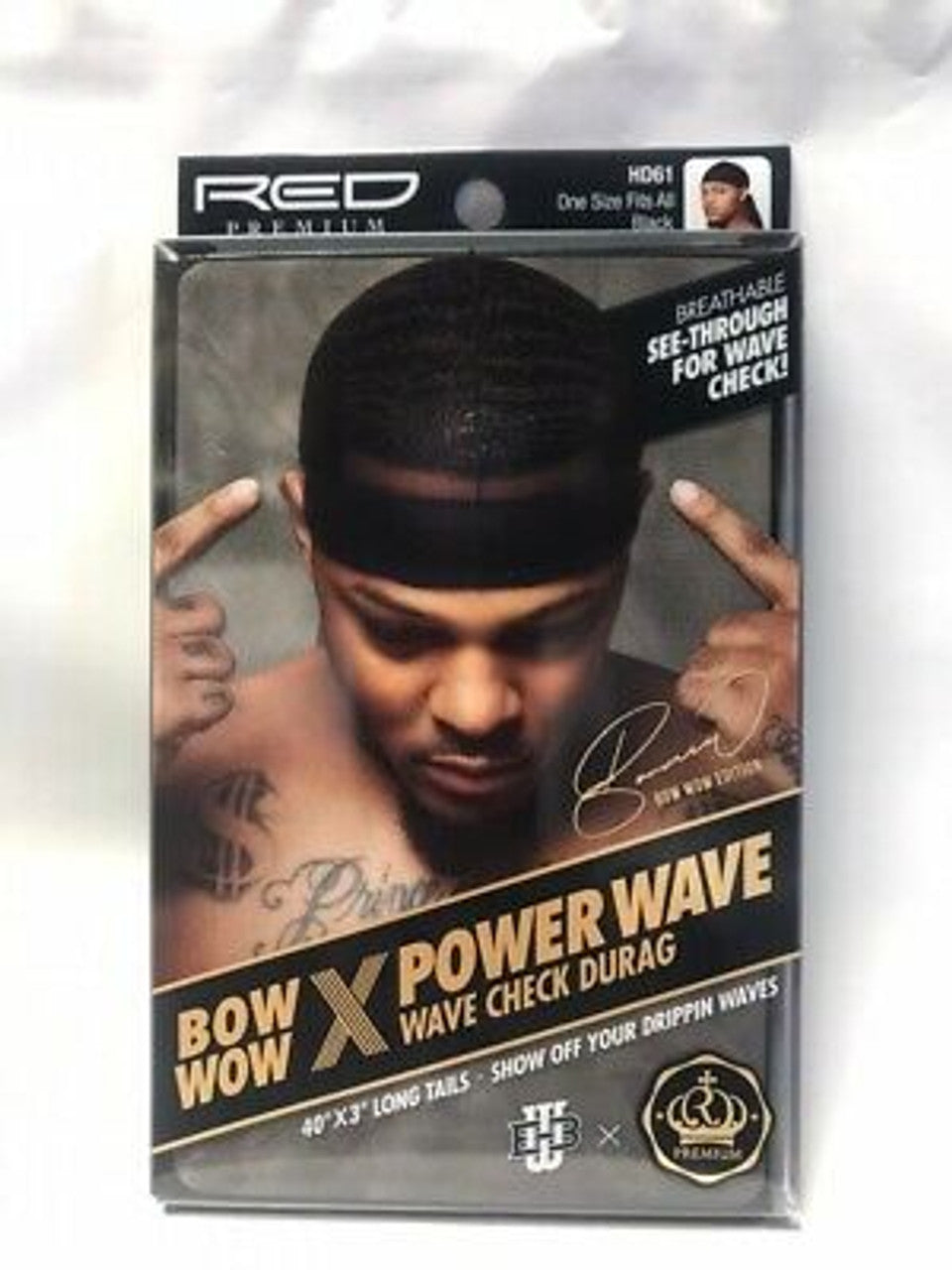 Red Premium Bow Wow X Power Wave Wave Check Durag - Black - #HD61