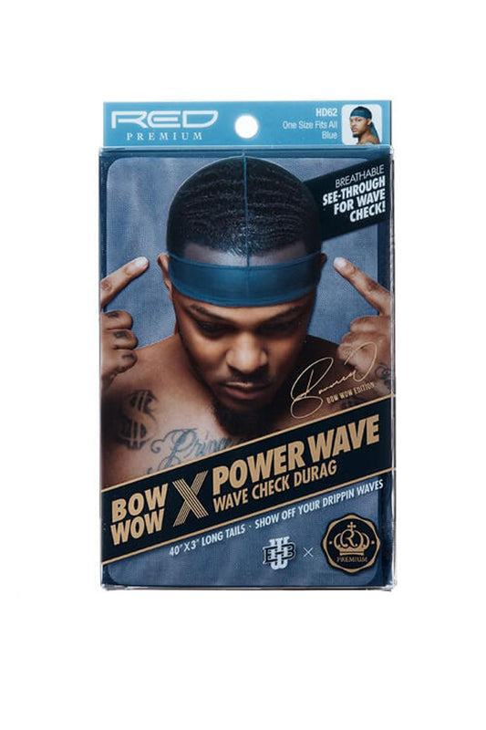 Red Premium Bow Wow X Power Wave Wave Check Durag - Blue - #HD62