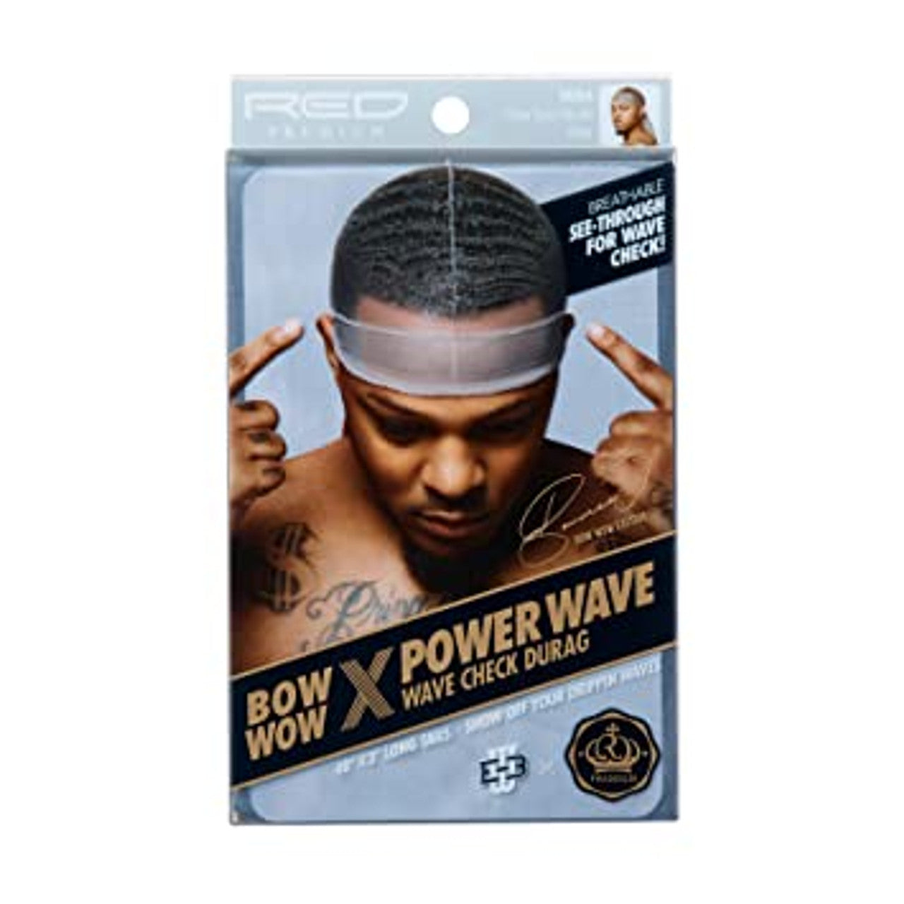 Red Premium Bow Wow X Power Wave Wave Check Durag - Gray - #HD64